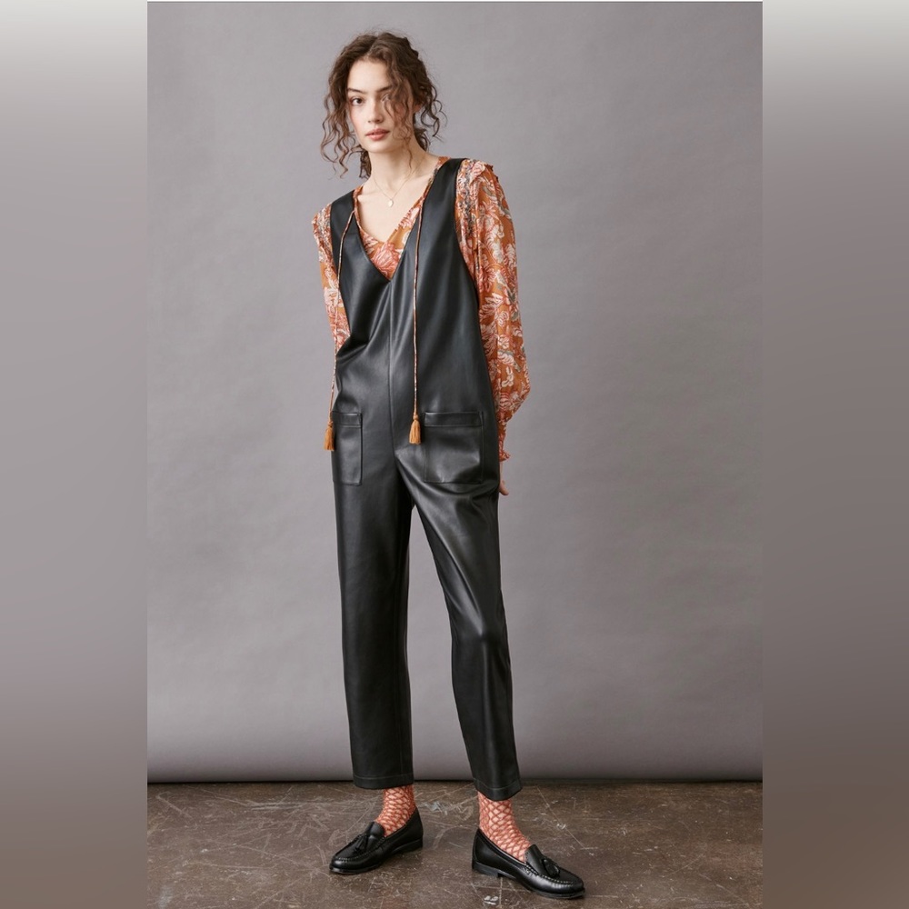 Anthropologie Faux Leather Jumpsuit